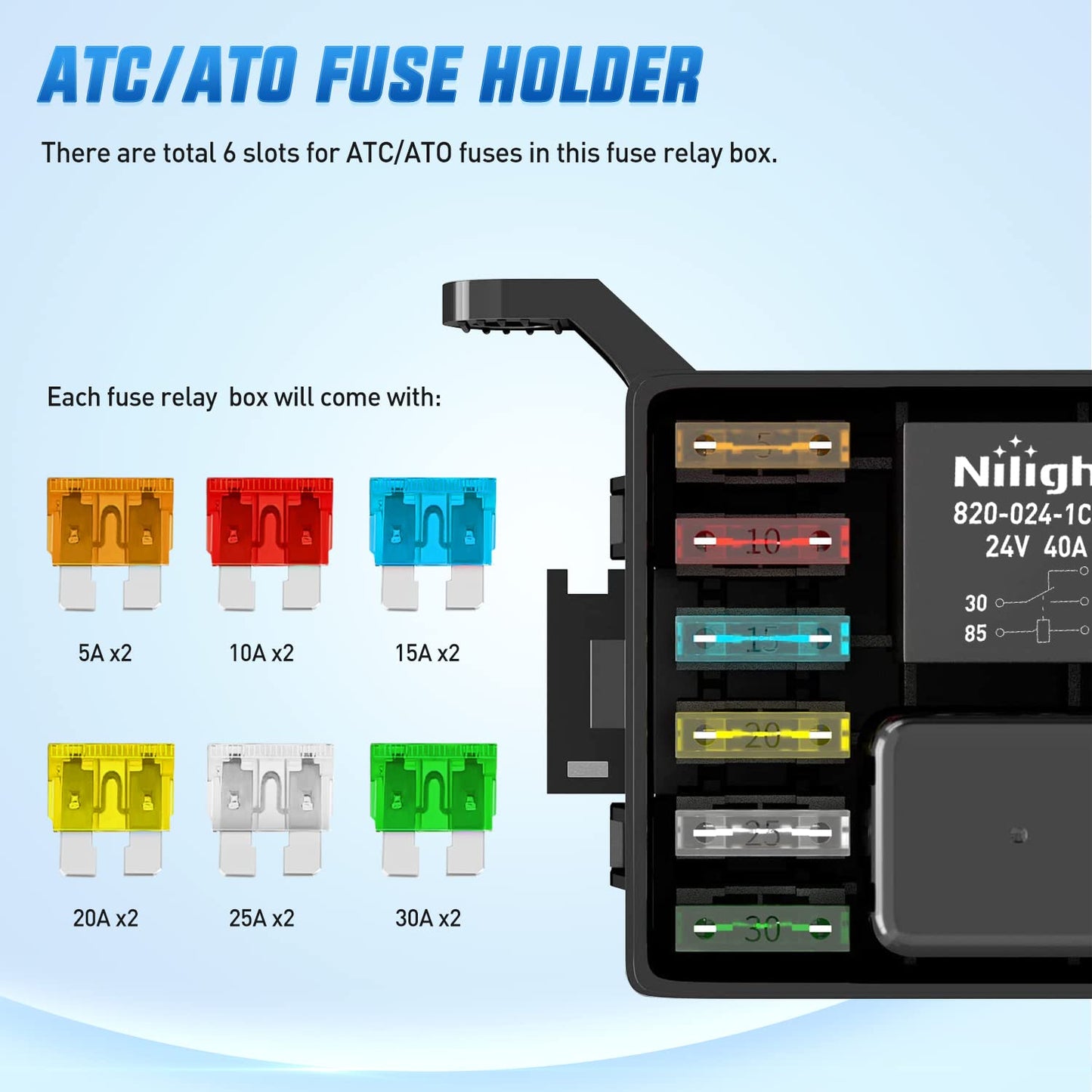 Nilight 5 Pack 30A Fuse Relay