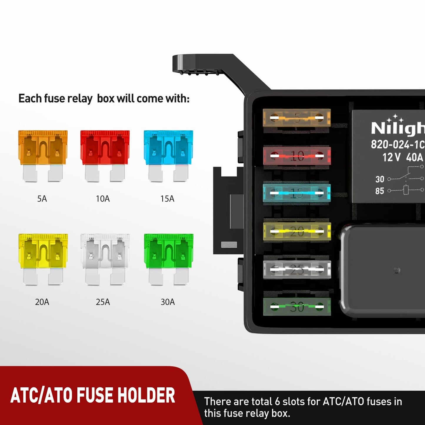 Nilight 5 Pack 30A Fuse Relay