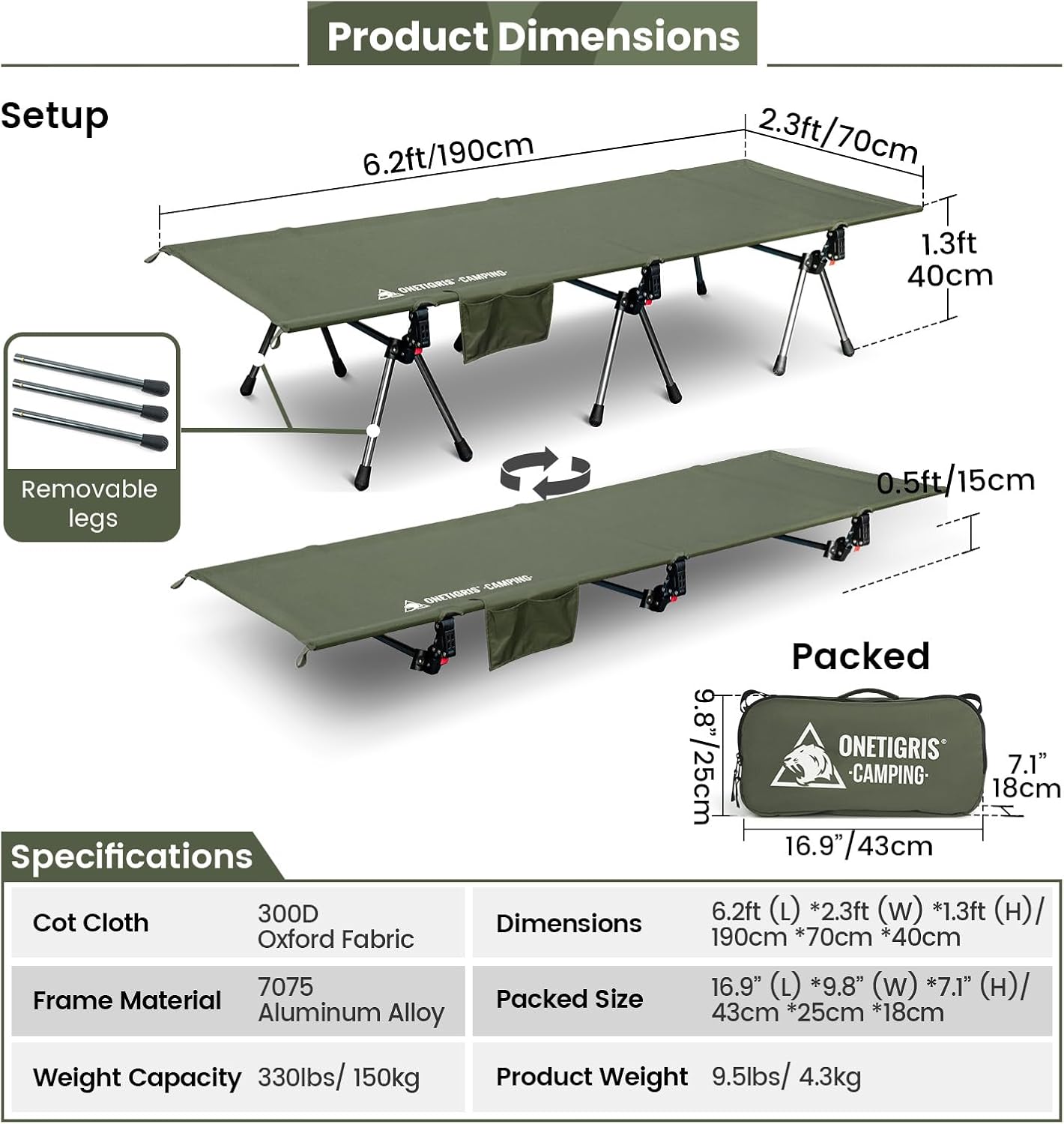 OneTigris Camping Cot