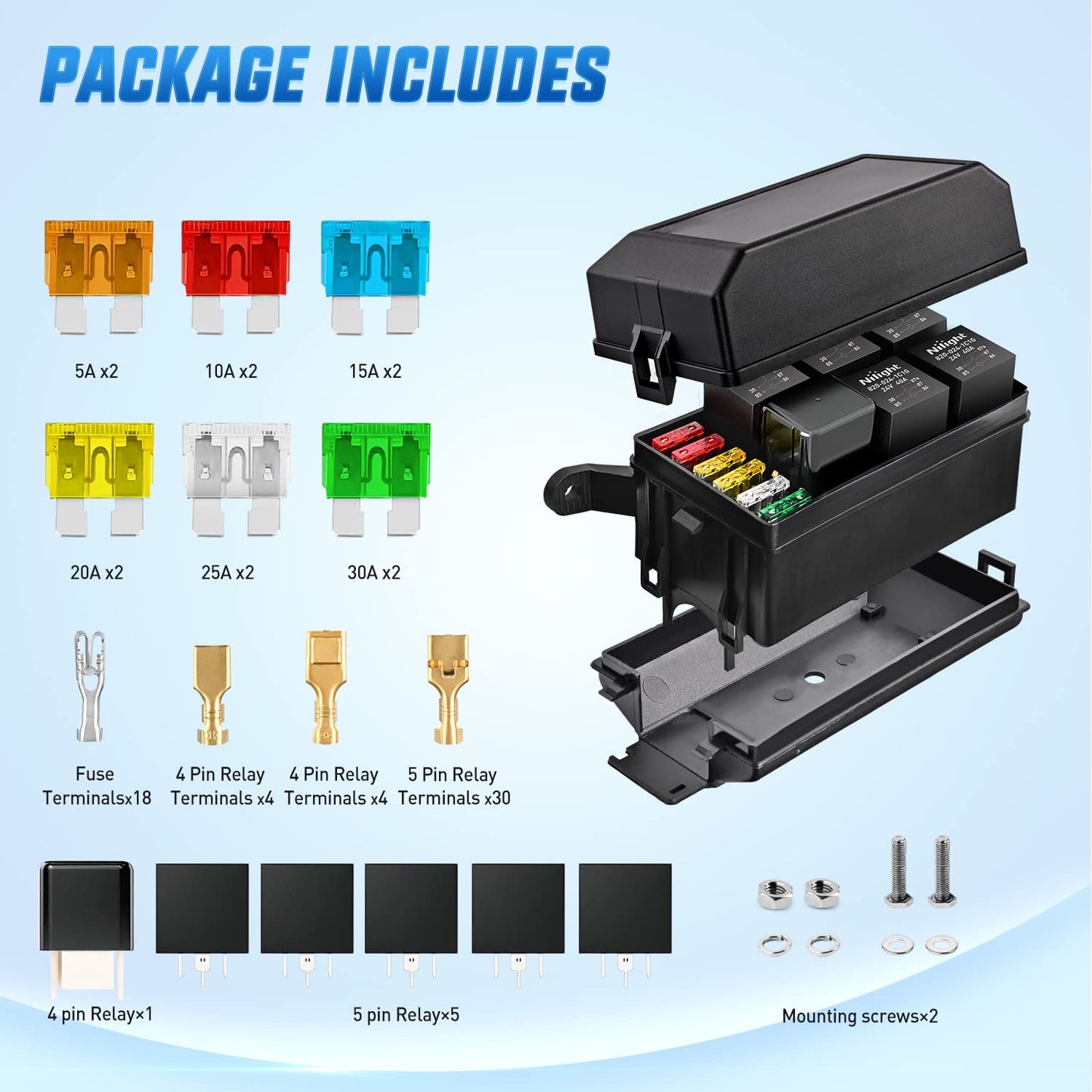 Nilight 5 Pack 30A Fuse Relay